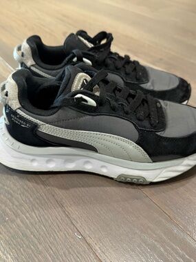 Puma Black and Gray Retro Runner Sneakers